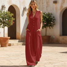 Load image into Gallery viewer, Women's Sleeveless V-Neck Wide-Leg Jumpsuit with Patch Pockets