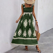 Load image into Gallery viewer, Women's Wide-Strap Printed Maxi Dress – Smocked Bodice & Tassel Waist