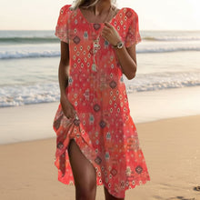 Load image into Gallery viewer, Ethnic Print Midi Dress – Scoop Neck Geometric Pattern Boho Dress
