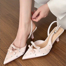 Load image into Gallery viewer, Women's Closed Toe Slingback Stiletto Heels – Bowknot & Rhinestone Sandals