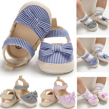 Load image into Gallery viewer, Newborn Infant Baby Summer Shoes Soft Crib Shoes Infants Anti-slip Striped Bowknot Pre Walker Sandals