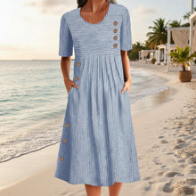 Load image into Gallery viewer, Button-Down Swing Maxi Dress – Short Sleeve Pocket Pullover Long Dress