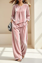 Load image into Gallery viewer, Women's Velvet Center-Pleat Relaxed Top & Wide-Leg Pants Set