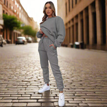 Load image into Gallery viewer, Women's Oversized Drop-Shoulder Sweatshirt & Jogger Pants Sweatsuit Set