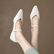 Load image into Gallery viewer, Women's Pointed Toe Low Square Heel Buckle Flats – Floral Detail Dress Shoes