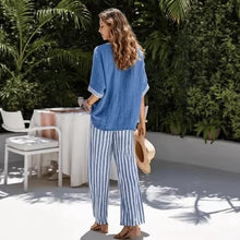 Load image into Gallery viewer, Women's Striped Tunic Top & Casual Trousers Two-Piece Set