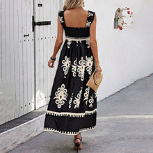 Load image into Gallery viewer, Women's Wide-Strap Printed Maxi Dress – Smocked Bodice & Tassel Waist
