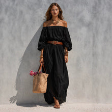 Load image into Gallery viewer, Women's Boat-Neck Sleeveless Cotton-Linen Maxi Dress