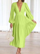 Load image into Gallery viewer, Lightweight Deep V-Neck Balloon Sleeve Maxi Dress Elegant & Flowing Silhouette Unique Dress
