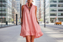 Load image into Gallery viewer, Women's Casual Loose Half-Zip Sleeveless Dress with Ruffle Hem