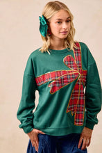 Load image into Gallery viewer, BiBi Plaid Ribbon Bow Detail Christmas Fleece Pullover