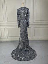 Load image into Gallery viewer, Grey Long Sleeve Sequin Evening Dress