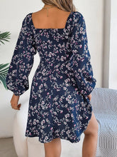 Load image into Gallery viewer, Mandotos Floral Print Lantern Sleeve Dress Red Tie Square Neck A Line Long Sleeve
