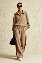 Load image into Gallery viewer, Women's Polo-Collar Oversized Sweatshirt & Side-Stripe Wide-Leg Pants Set