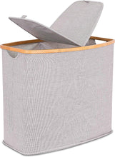 Load image into Gallery viewer, Eco-Friendly Bamboo & Canvas Laundry Hamper – Foldable, Slim Storage Basket with Lid for Bedroom, Bathroom & Dorm