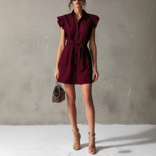 Load image into Gallery viewer, Women's Drop-Shoulder Polo Neck Lace-Up Mini Dress – Slim Fit