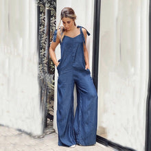 Load image into Gallery viewer, Women’s Crew Neck Sleeveless Wide-Leg Denim Jumpsuit