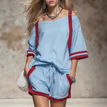 Load image into Gallery viewer, Women's Summer Contrast Color-Block Patchwork Shorts Set – 2-Piece