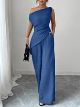 Load image into Gallery viewer, One-Shoulder Asymmetric Top & Wide-Leg Pants 2-Piece Set – Women's Elegant Co-ord Suit