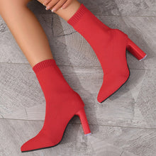 Load image into Gallery viewer, Women’s Chunky-Heeled Knitted Suede Ankle Boots