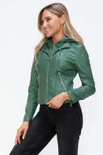 Load image into Gallery viewer, Women Classic Snobbish Faux Leather Zip-Up Drawstring Hooded Jacket Edgy & Casual PU Leather Jacket For Streetwear