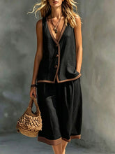 Load image into Gallery viewer, Women's Sleeveless Buttoned Vest & Shorts Two-Piece Set