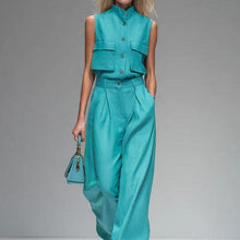 Load image into Gallery viewer, Women’s Sleeveless Vest and Wide-Leg Pants Set