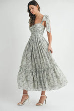 Load image into Gallery viewer, Floral Bust Ruched Midi Dress with Shoulder Tie For Women – Ruched Midi Dress For Summer, Floral Bust Dress, Shoulder Tie Dress, Feminine Midi Dress, Chic Event Dress