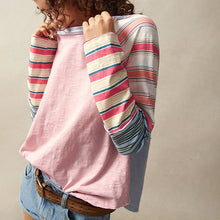 Load image into Gallery viewer, Women's Striped Long Sleeve Top Round Neck Pullover