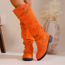Load image into Gallery viewer, Pleated Flat-Bottom Western Cowboy Boots with Belt Buckle