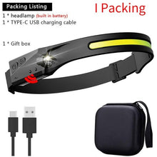 Load image into Gallery viewer, Adjustable Rechargeable LED Induction USB Headlamp Lightweight Head Lamp Head Torch 5 Lighting Modes Flashlight For Camping Hiking Running Outdoor Adults Kids