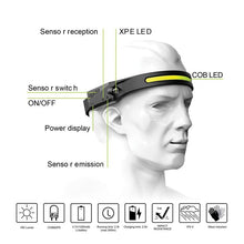 Load image into Gallery viewer, Adjustable Rechargeable LED Induction USB Headlamp Lightweight Head Lamp Head Torch 5 Lighting Modes Flashlight For Camping Hiking Running Outdoor Adults Kids