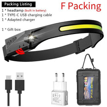 Load image into Gallery viewer, Adjustable Rechargeable LED Induction USB Headlamp Lightweight Head Lamp Head Torch 5 Lighting Modes Flashlight For Camping Hiking Running Outdoor Adults Kids