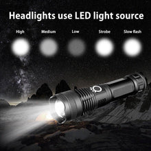 Load image into Gallery viewer, Adjustable Rechargeable Powerful Zoomable LED USB Flashlights High Lumens Powerful Tactical Waterproof Super Bright Flashlights Best For Camping Outdoor Hiking Running Riding