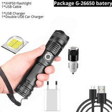 Load image into Gallery viewer, Adjustable Rechargeable Powerful Zoomable LED USB Flashlights High Lumens Powerful Tactical Waterproof Super Bright Flashlights Best For Camping Outdoor Hiking Running Riding