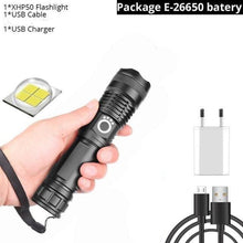 Load image into Gallery viewer, Adjustable Rechargeable Powerful Zoomable LED USB Flashlights High Lumens Powerful Tactical Waterproof Super Bright Flashlights Best For Camping Outdoor Hiking Running Riding