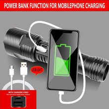 Load image into Gallery viewer, Adjustable Rechargeable Tactical Flashlight USB LED Super Bright Zoomable IPX65 Waterproof Portable Torchlight Flash Lamp USB Charging For Hiking Camping Running Fishing