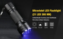 Load image into Gallery viewer, Adjustable Rechargeable UV Flashlight Black Light 21LED 12LED Handheld Portable Torch Light Ultraviolet Flashlight Detector Flashlight Torch For Bed Bug Dog Urine Pet Stains Matching With Pet Odor Eliminator
