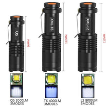 Load image into Gallery viewer, Adjustable Rechargeable Water Resistant Super Bright Mini Handheld Flashlights LED Zoomable Flashlight For Camping Fishing Bicycle Light Kids Indoor Outdoor Hiking