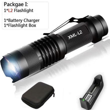 Load image into Gallery viewer, Adjustable Rechargeable Water Resistant Super Bright Mini Handheld Flashlights LED Zoomable Flashlight For Camping Fishing Bicycle Light Kids Indoor Outdoor Hiking