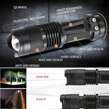 Load image into Gallery viewer, Adjustable Rechargeable Water Resistant Super Bright Mini Handheld Flashlights LED Zoomable Flashlight For Camping Fishing Bicycle Light Kids Indoor Outdoor Hiking