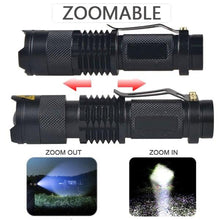 Load image into Gallery viewer, Adjustable Rechargeable Water Resistant Super Bright Mini Handheld Flashlights LED Zoomable Flashlight For Camping Fishing Bicycle Light Kids Indoor Outdoor Hiking