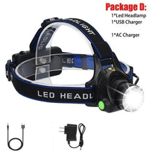 Load image into Gallery viewer, Adjustable Rechargeable Waterproof Brightest Zoomable LED Lightweight Hands Free Headlamp High Power For Adult Hunting Camping Running Hiking Riding Fishing Rechargeable T6 Chip Headlight