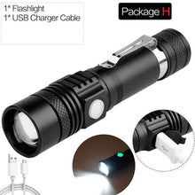 Load image into Gallery viewer, Adjustable Rechargeable Waterproof LED Flashlights Rechargeable High Lumens Torchlight Zoomable Torch USB Charging Waterproof 5 Modes With Power Display For Camping Hiking Outdoor Emergency