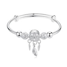 Load image into Gallery viewer, Adjustable Sterling Silver Dreamcatcher Feather Round Bead Charm Bracelet Bangle Adjustable Polished Hollow Out Bracelet For Women Girl Teen Mother Friend Friendship Cute Luxury Jewelry Birthday Gift