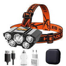 Load image into Gallery viewer, Adjustable USB Rechargeable Torch Lamp Built-in Battery 5 Led Strong Headlight Waterproof Rechargeable Super Bright Head-Mounted Flashlight For Outdoor Night Camping