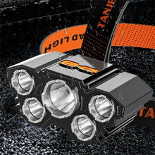 Load image into Gallery viewer, Adjustable USB Rechargeable Torch Lamp Built-in Battery 5 Led Strong Headlight Waterproof Rechargeable Super Bright Head-Mounted Flashlight For Outdoor Night Camping
