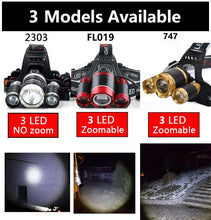 Load image into Gallery viewer, Adjustable Zoomable Headlamp Ultra Bright Rechargeable LED Bright High Lumen Head Lights Head Lamp Waterproof Flashlight For Outdoor Cmaping Fishing Hiking Biking Fishing Headlamp Running Headlamp