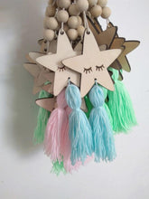 Load image into Gallery viewer, Adorable Sleepy Eye Eyelash Kids Room Decoration Crafts Wood Wall Hanging Stars Decorative Beads Tassel Photography Props Gift For Kids Bedroom Decor Makeup Sticker For Girls Room Wall Art