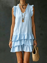 Load image into Gallery viewer, V-Neck Ruffle-Trim Tiered Sleeveless Midi Dress – 4 Colors, S–XXL